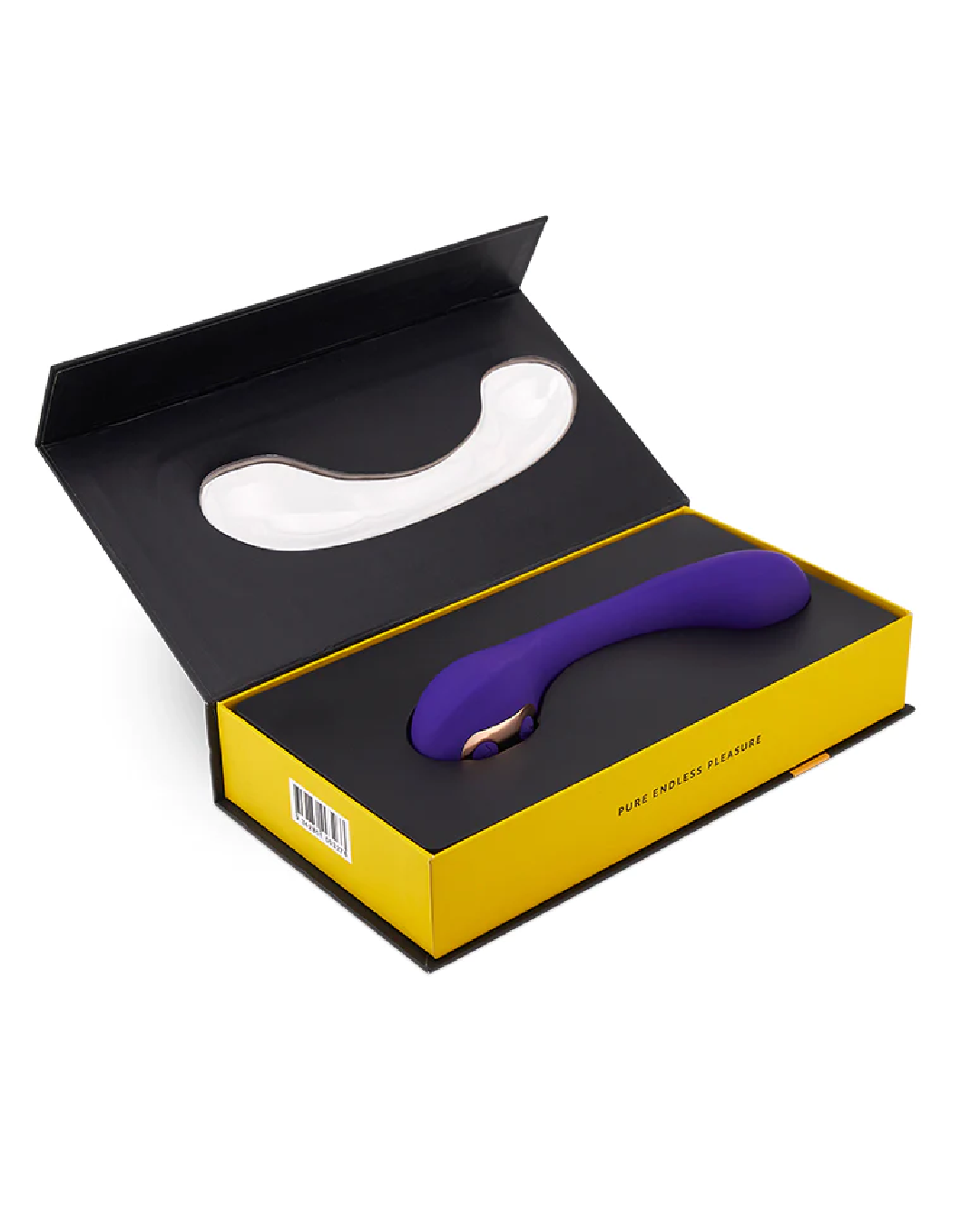 Sensuelle Libi Flexible G-Spot Vibrator - Purple in open black and yellow box 