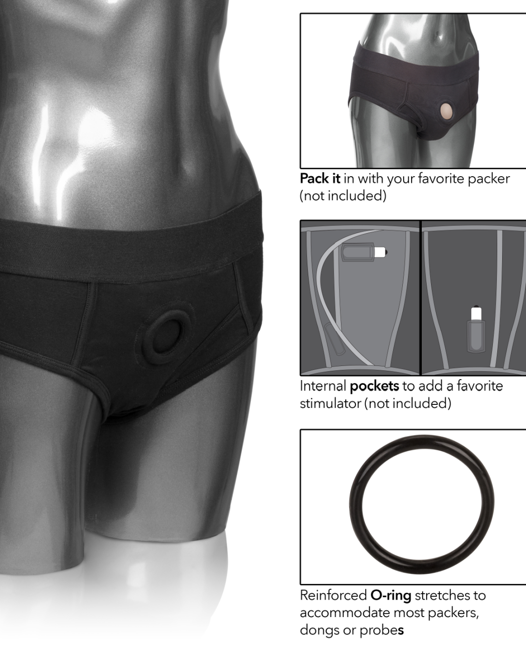 Packer Gear Black Plus Size Briefs Packing Harness Size XL - 3X