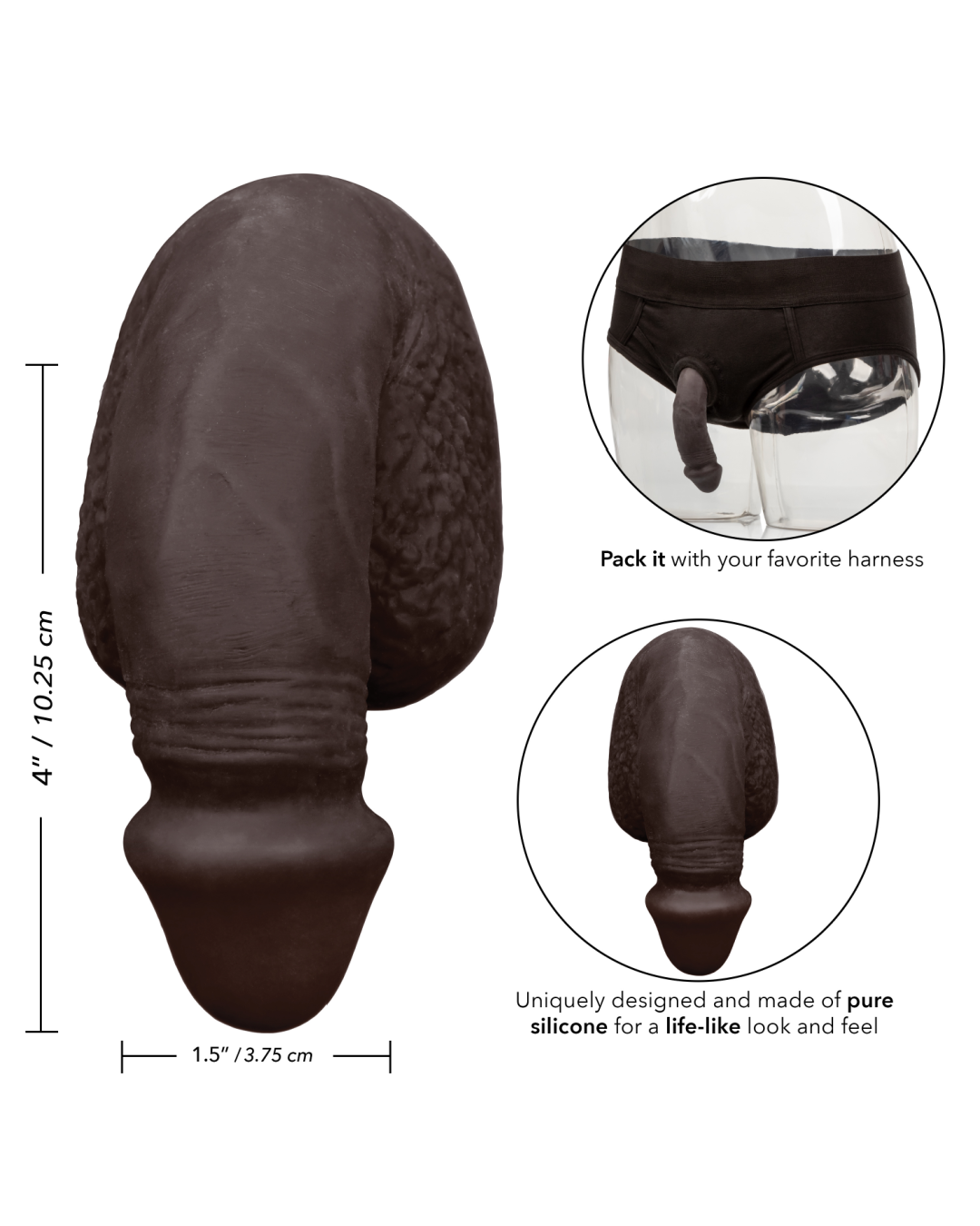 Packer Gear Silicone Packing Penis 4 Inch - Chocolate