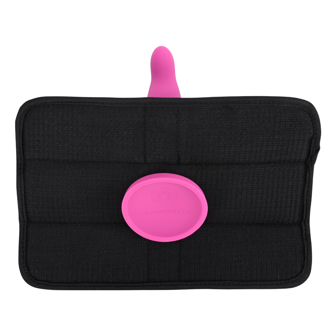 Portable black Sportsheets travel case with a bright pink zipper pull, secure fastening, and pivot positioning for hands-free Pivot 3 in 1 Play Pad Toy Mount use.