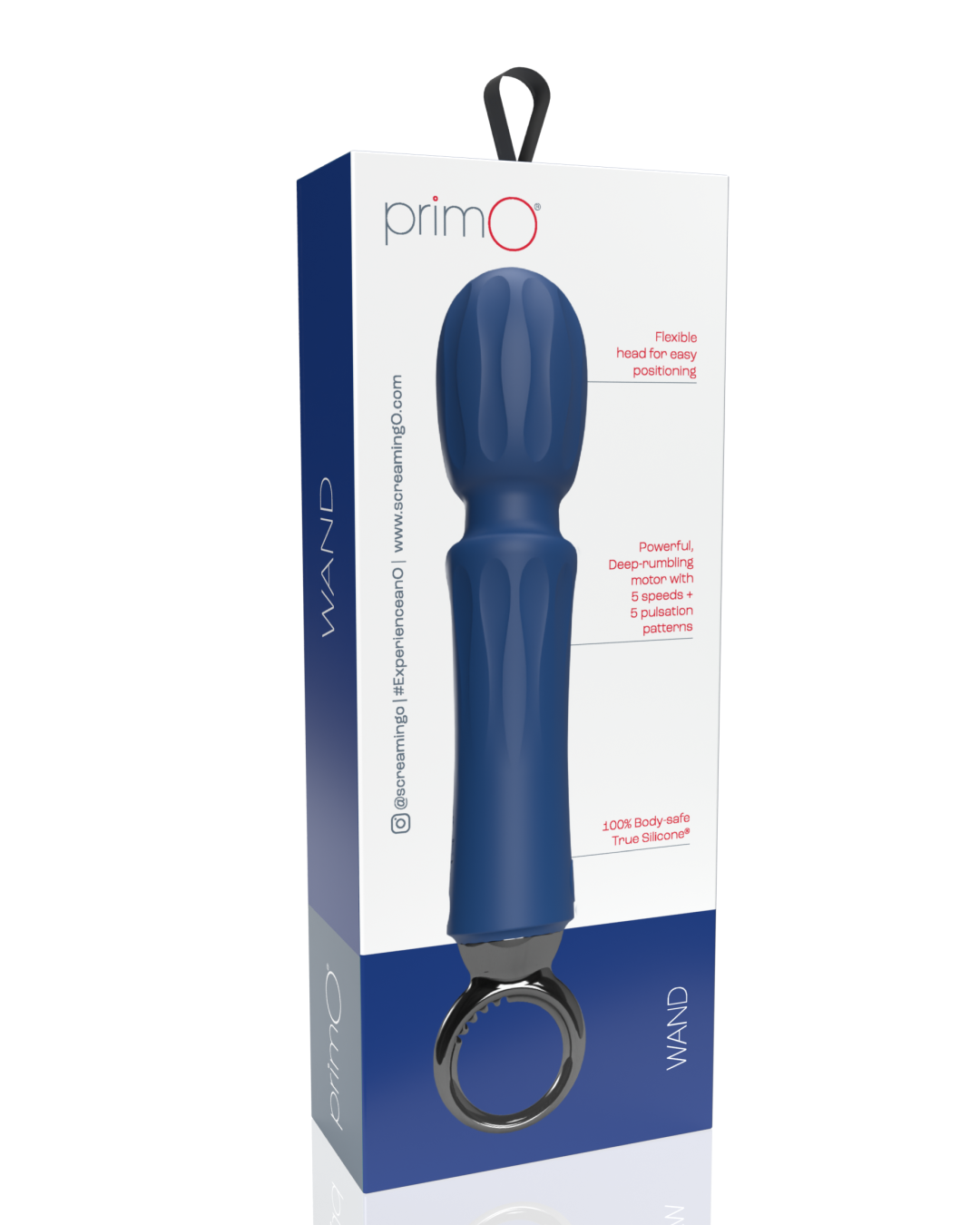 Screaming O Primo Wand Vibrator with Finger Loop back of box 