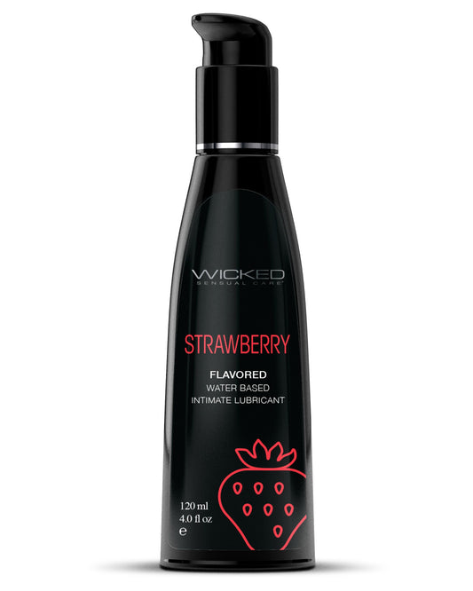 Wicked Aqua Strawberry Flavored Water Based Lubricant 4 oz black bottle red writing