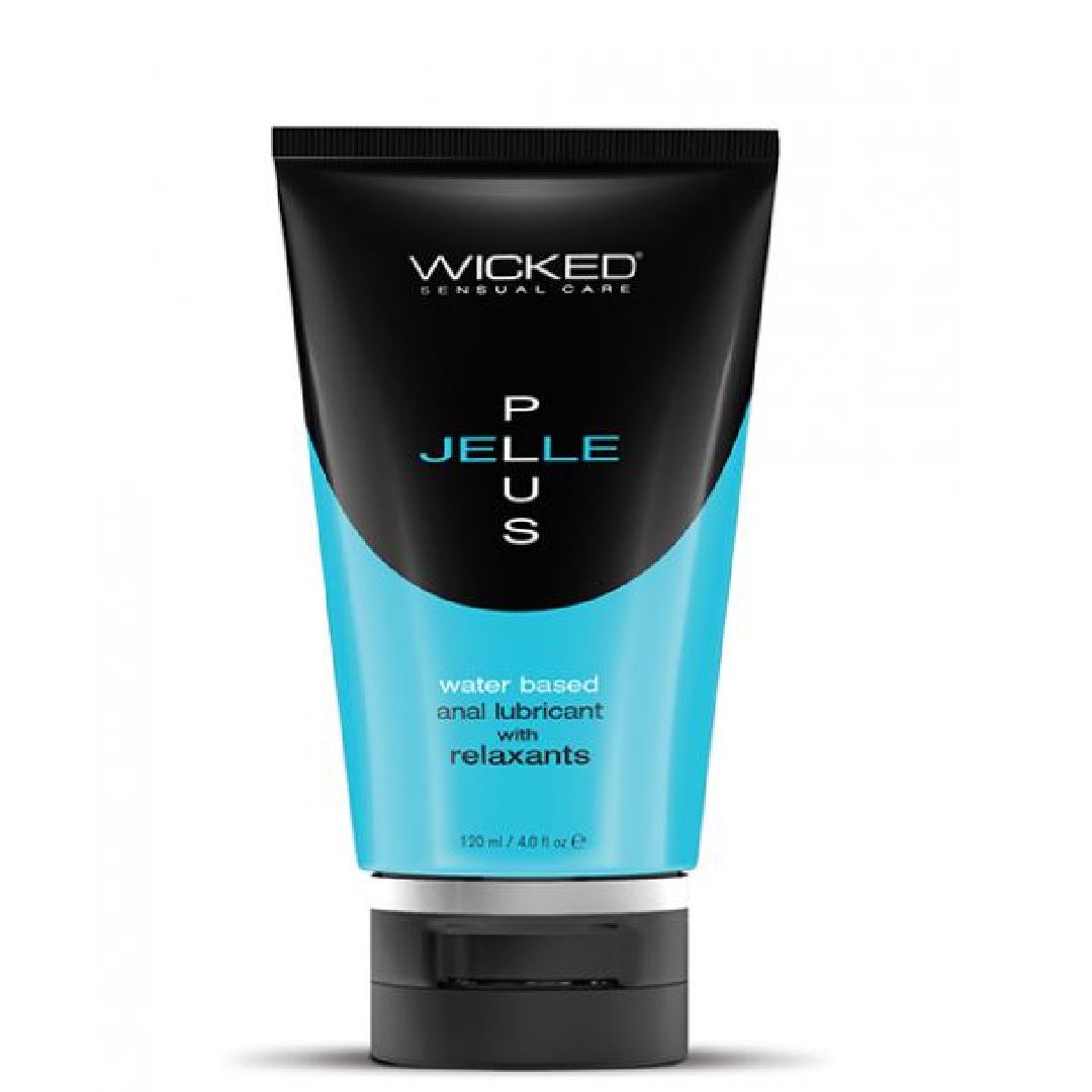 Wicked Jelle Plus Anal with Relaxant - 4oz black and teal bottle 