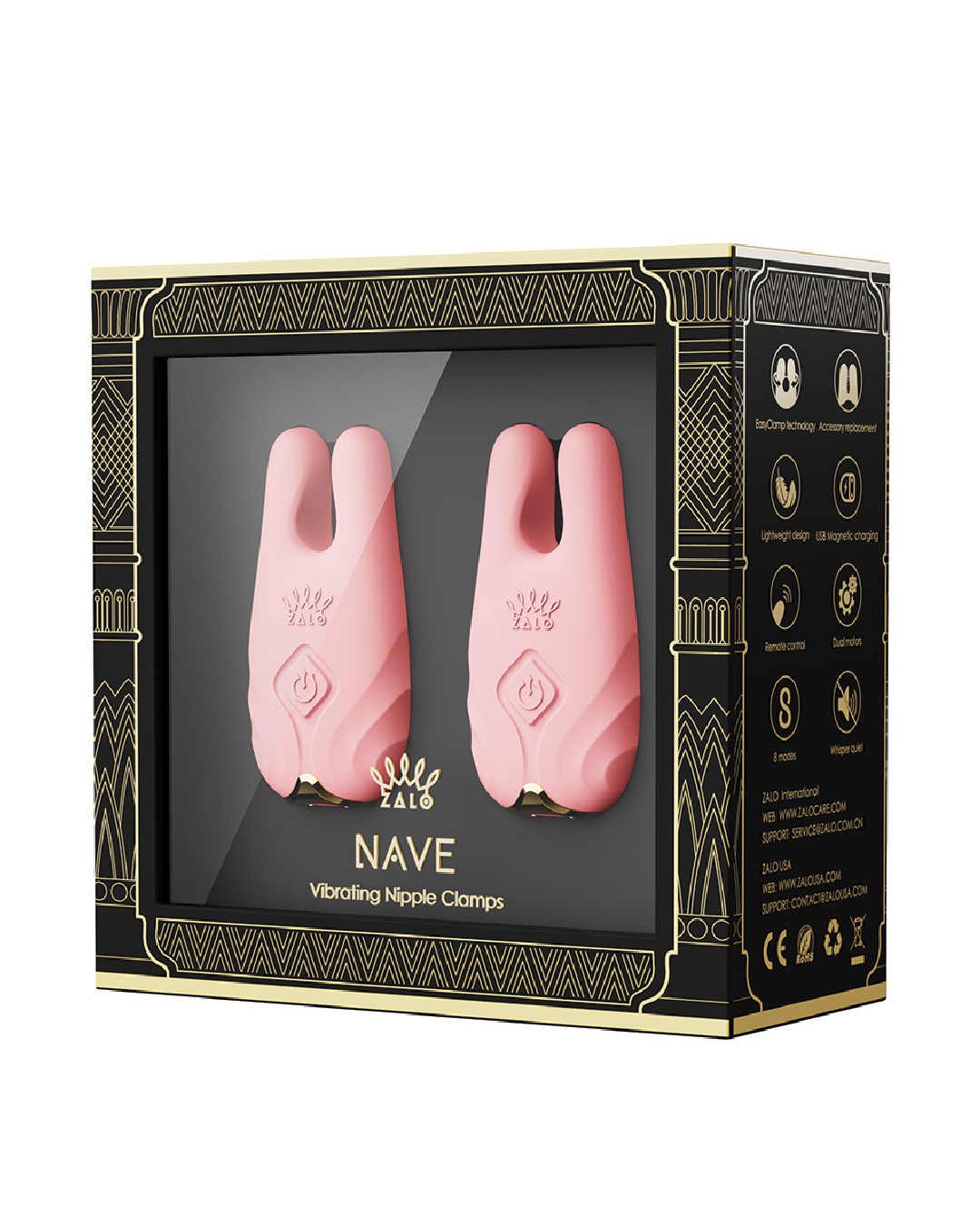 Zalo Nave Vibrating Nipple Clamps App Enabled and Bluetooth in pInk  box 