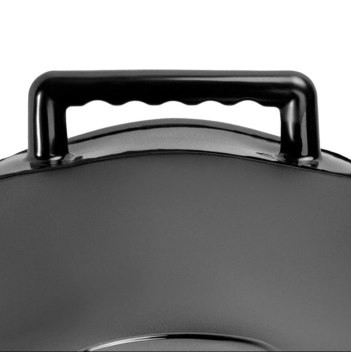 Close-up of a black handle attached to the lid of the Inflatable Love Seat Ride on Sex Cushion with Dildo Mount, featuring a sleek Body Dock design, shown against a plain white background.
