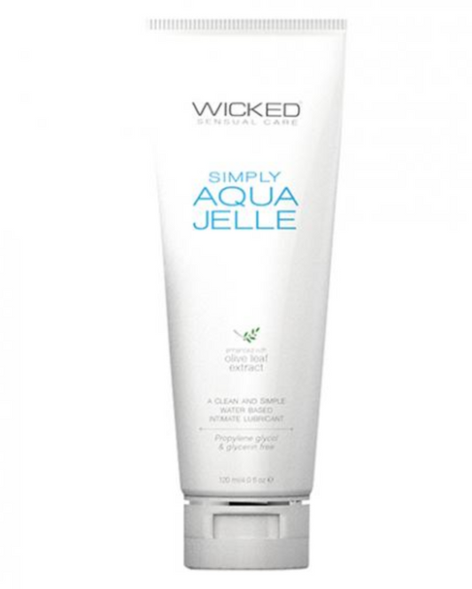 Wicked Simply Aqua Jelle Lubricant 4oz close up of tube