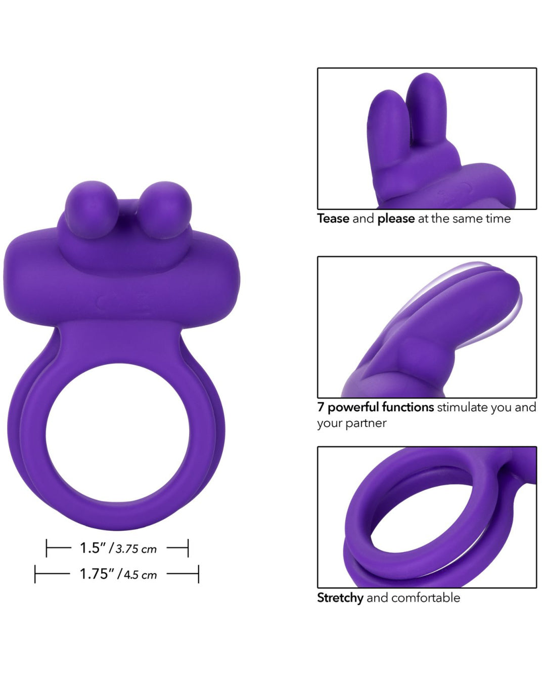 Dual Rockin Rabbit Silicone Vibrating Couples Toy by Calexotics Dimensions