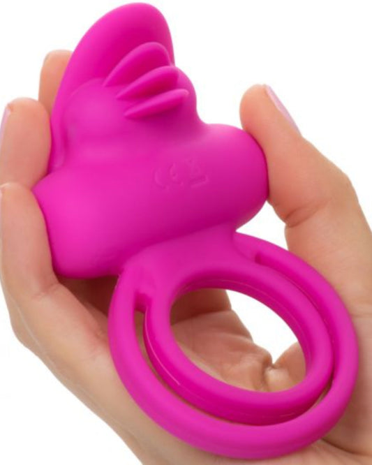 Silicone Dual Clit Flicker Rechargeable Cock Ring by Calexotics Close up 