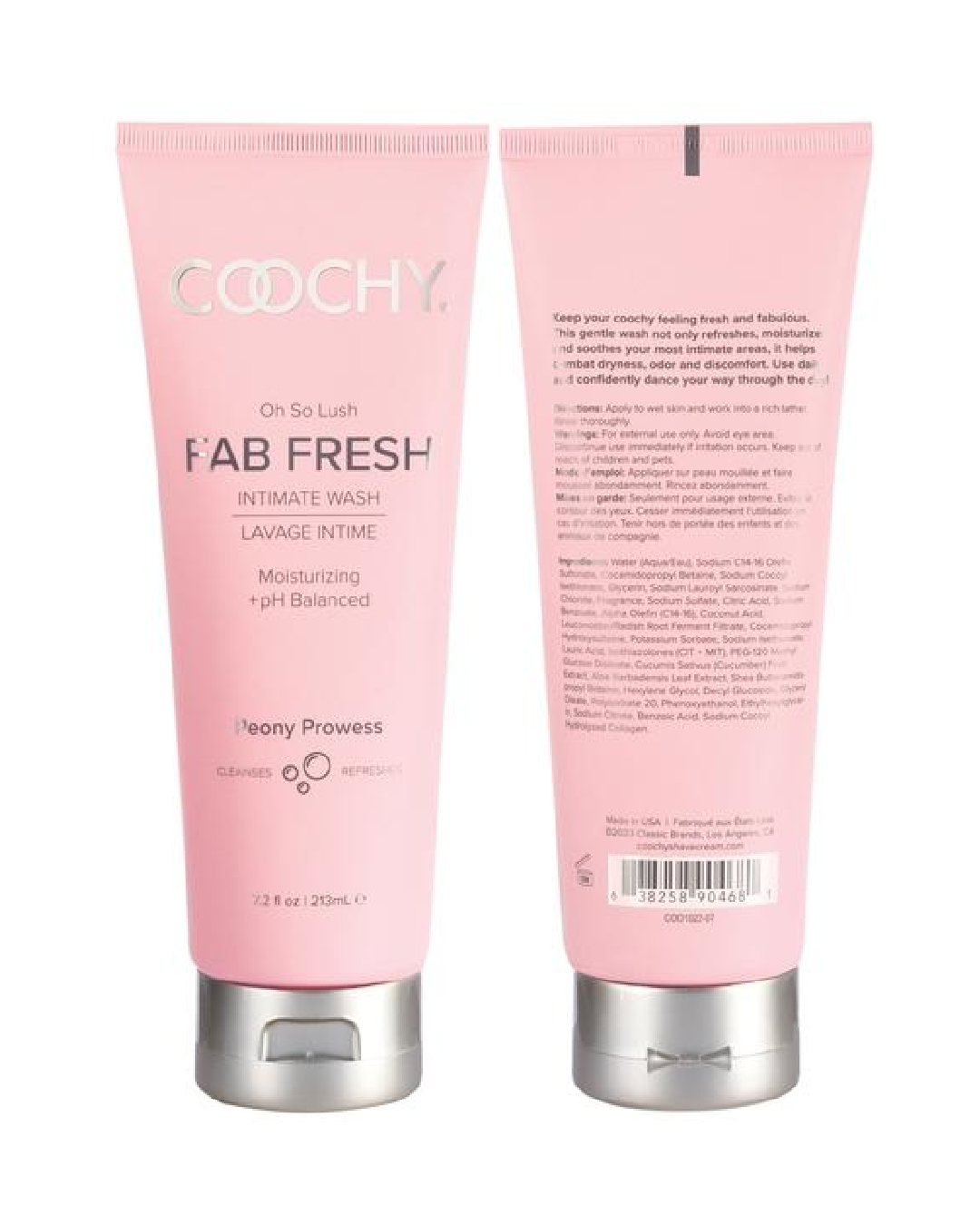 Coochy Fab and Fresh Feminine Hygiene Wash  front and back of bottle 