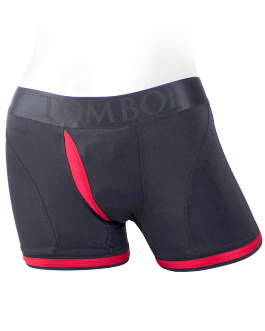 Spareparts Tomboii Plus Size Packing Boxer Briefs  - Black & Red Nylon