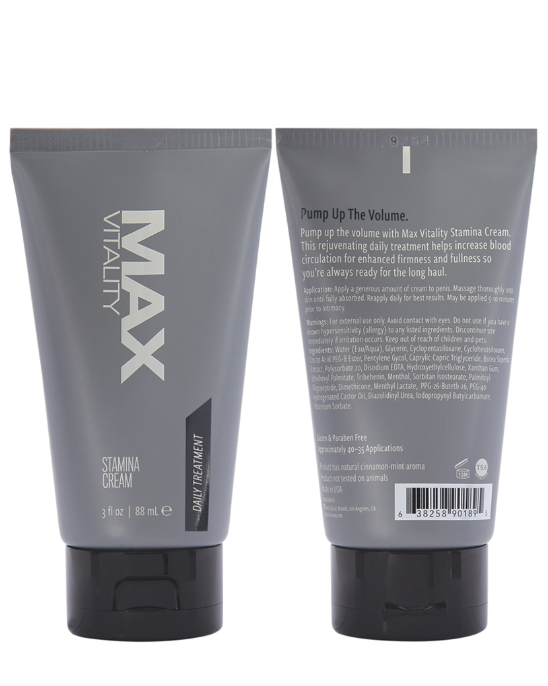 Max Vitality Stamina Treatment Cream - 3 oz front and back of tube 