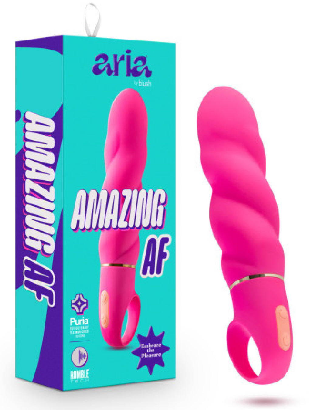 Aria Amazing AF Beginner G-Spot Vibrator next to product box 