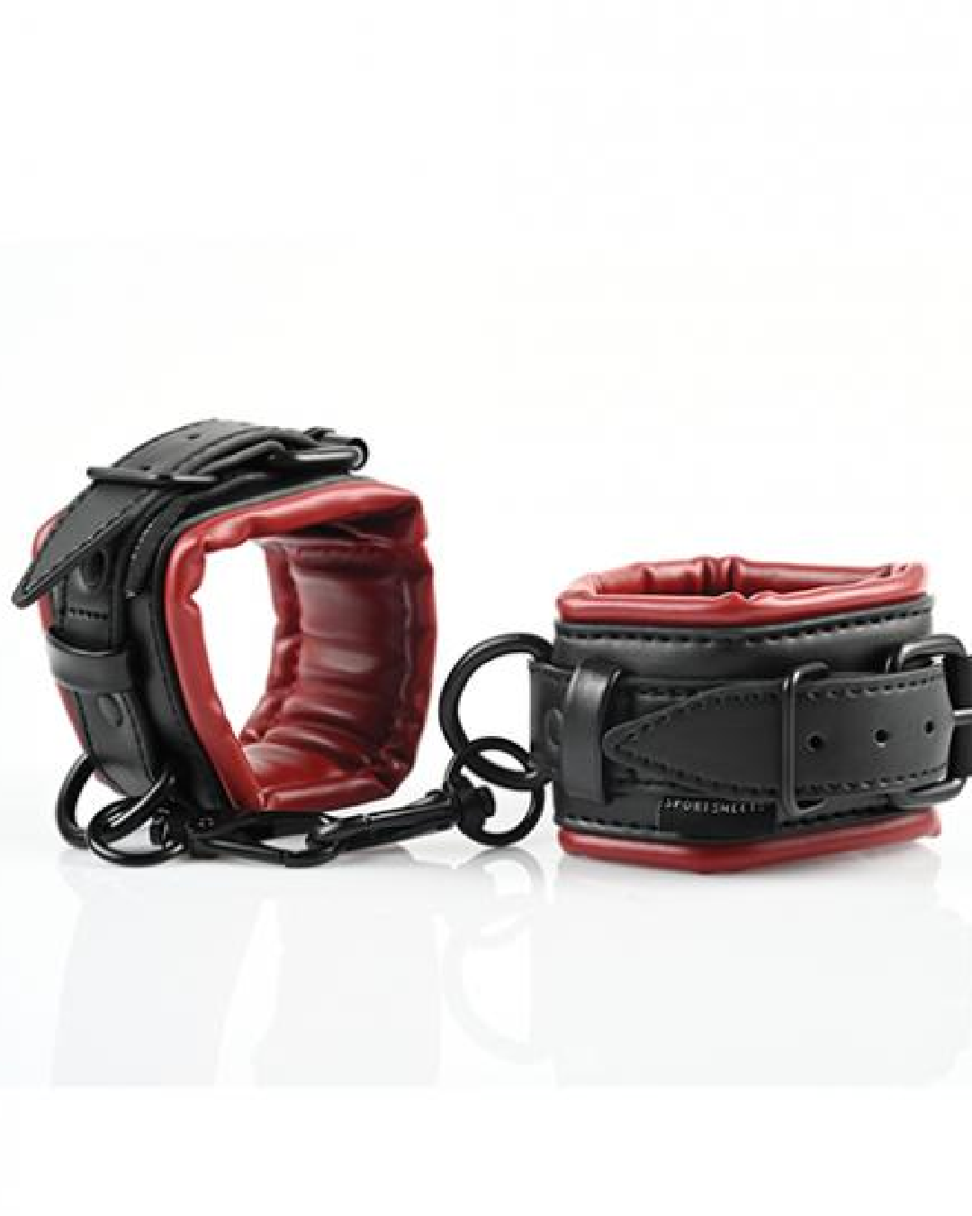 Saffron Hog Tie and Cuff Set by Sportsheets black and red cuffs 