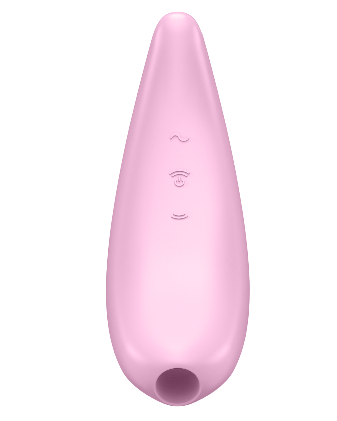 Satisfyer Curvy 3+ Pressure Wave + Vibration Stimulator - Pale Pink  face on showing the clitoral hole and buttons