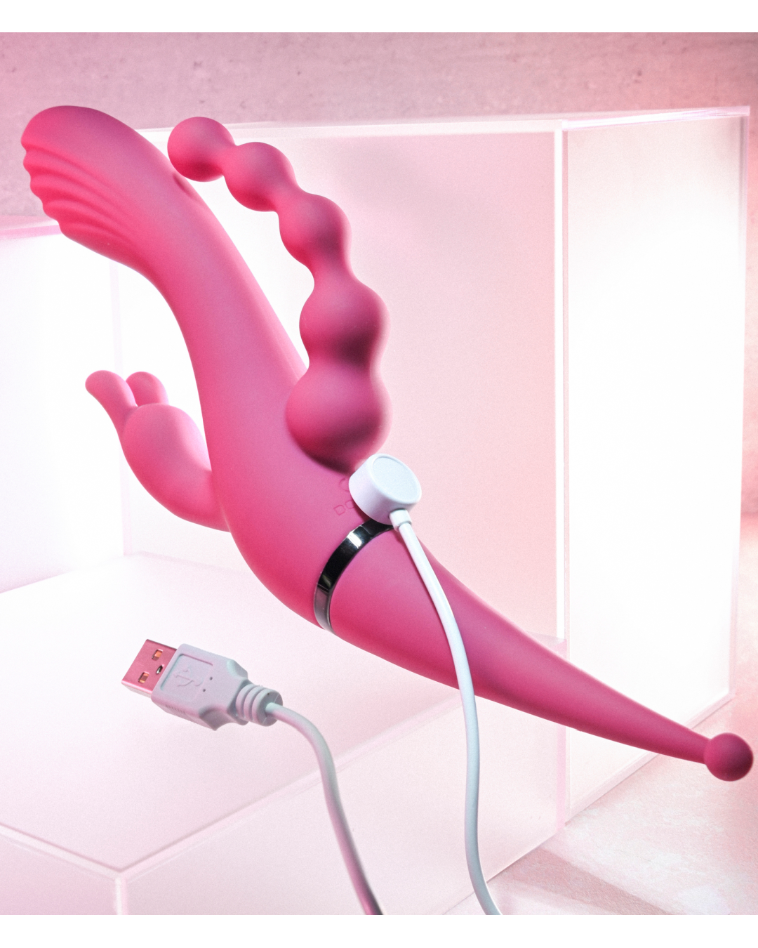 Four By Four Quadruple Stimulation Vibrator and charger cord