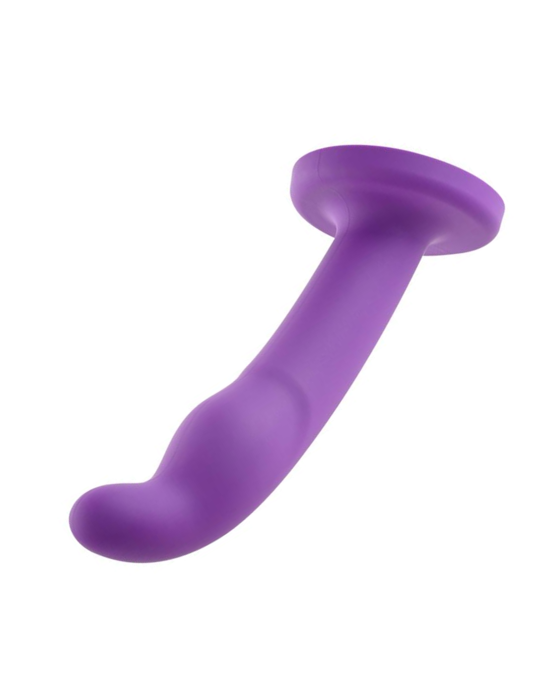 Sportsheets Astil 8" Silicone G-Spot & Prostate Dildo - Purple close up of the curved pinpoint tip