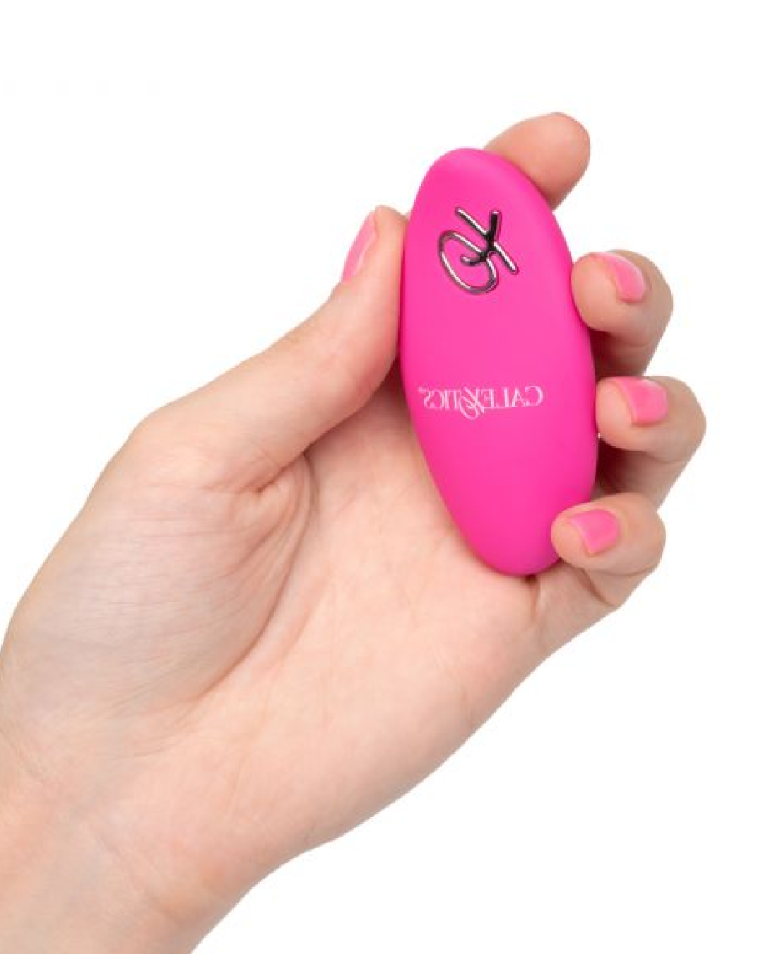Lock-n-play Remote Dual Motor Kegel System - Pink remote held in a hand