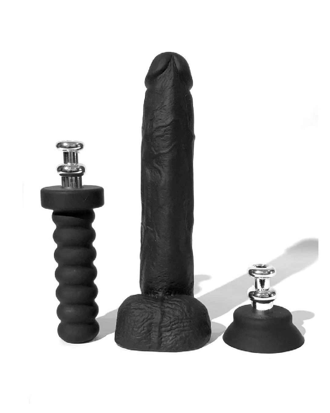Boneyard 10 Inch Black Silicone Dildo with Handle & Suction Cup Attachment