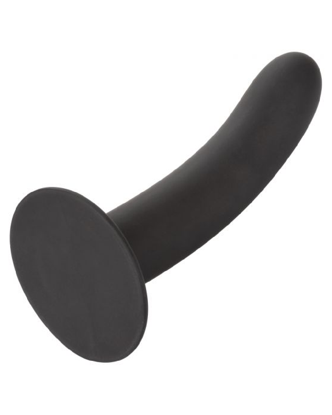 Boundless 7 Inch Smooth Silicone Dildo - Black tilted to show the suction cup base
