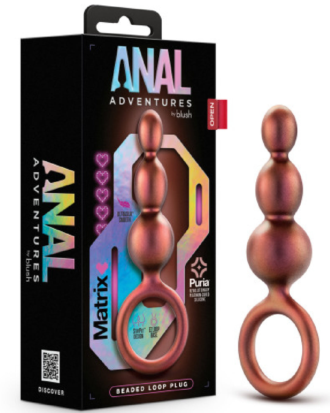 Anal Adventures Matrix  Beaded Loop Butt Plug next to box 