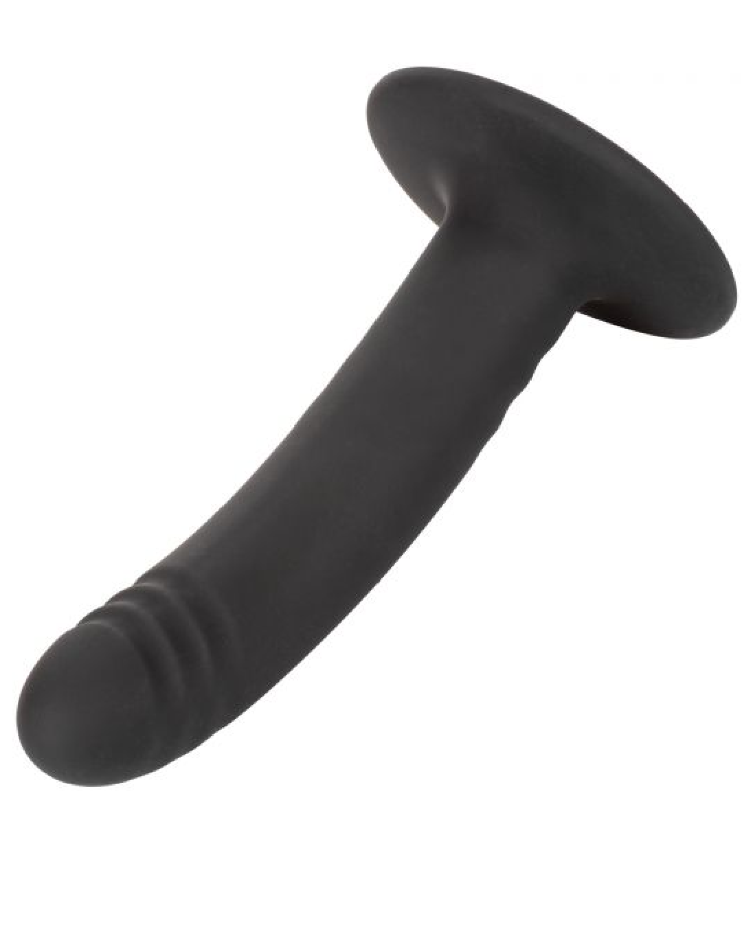 Boundless 6 Inch Ridged Silicone Dildo - Black tilted sideways with a focus on the textured tip
