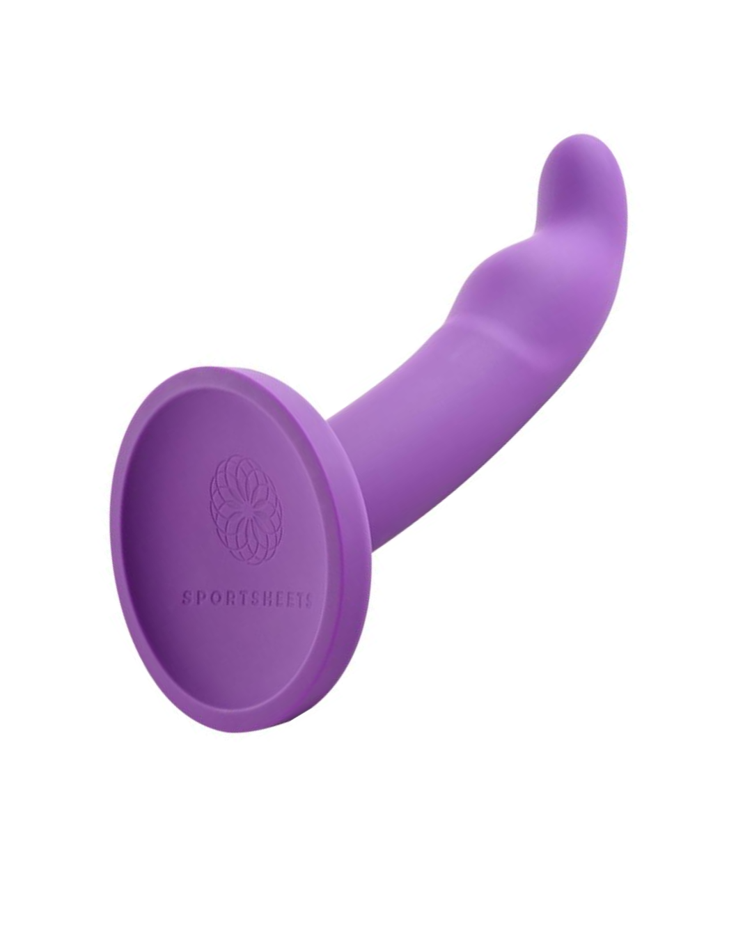 Sportsheets Astil 8" Silicone G-Spot & Prostate Dildo - Purple close up of the suction cup base