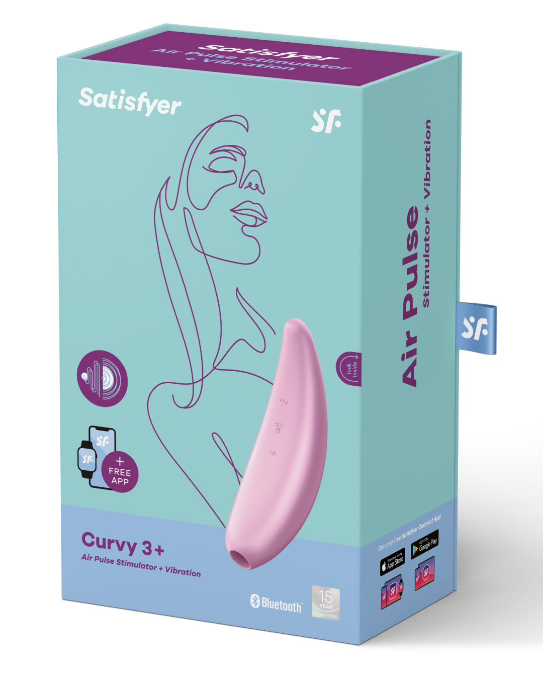 Satisfyer Curvy 3+ Pressure Wave + Vibration Stimulator - Pale Pink in the box