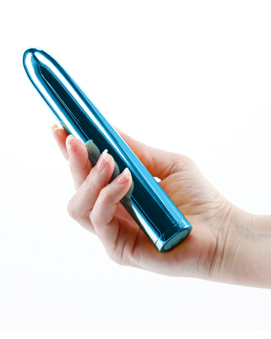 Chroma Insertable Beginner Bullet Vibrator - Teal in hand 