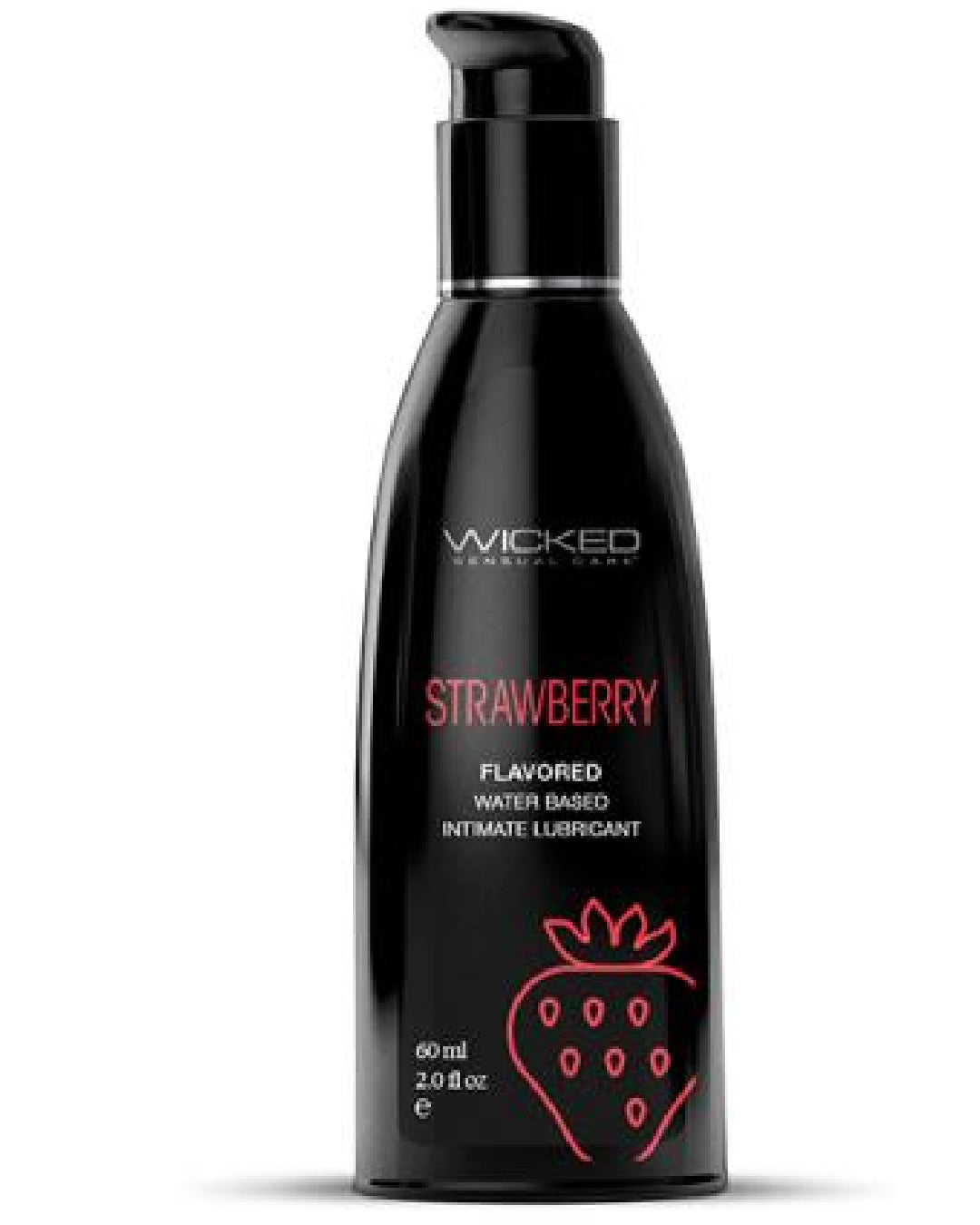 Wicked Aqua Strawberry Flavored Water Based Lubricant 2 Oz black bottle on white background 