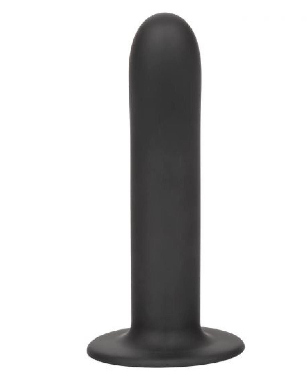 Boundless 7 Inch Smooth Silicone Dildo - Black upright on a white background to show the smooth shaft