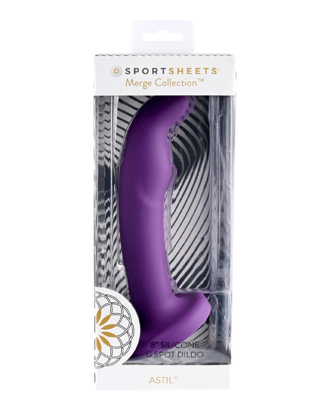 Sportsheets Astil 8" Silicone G-Spot & Prostate Dildo - Purple in the box
