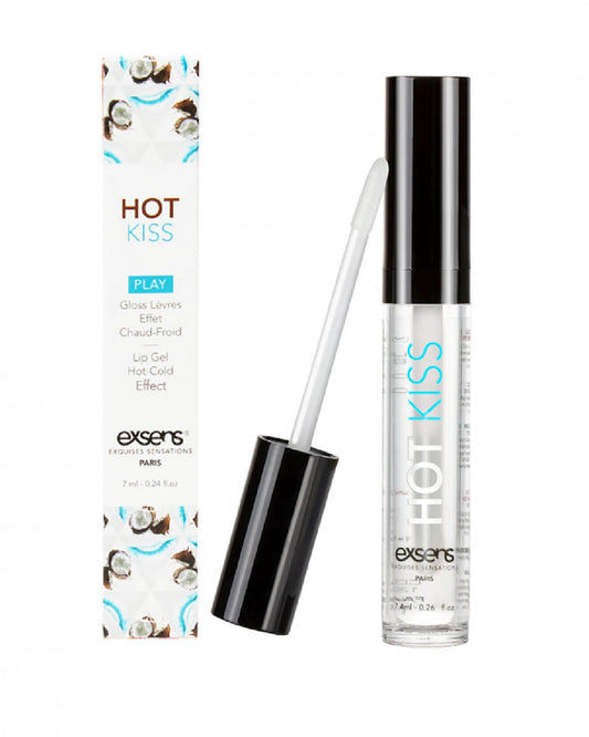 Exsens Coconut Hot Kiss Arousal Lip Gloss 7ml bottle and applicator