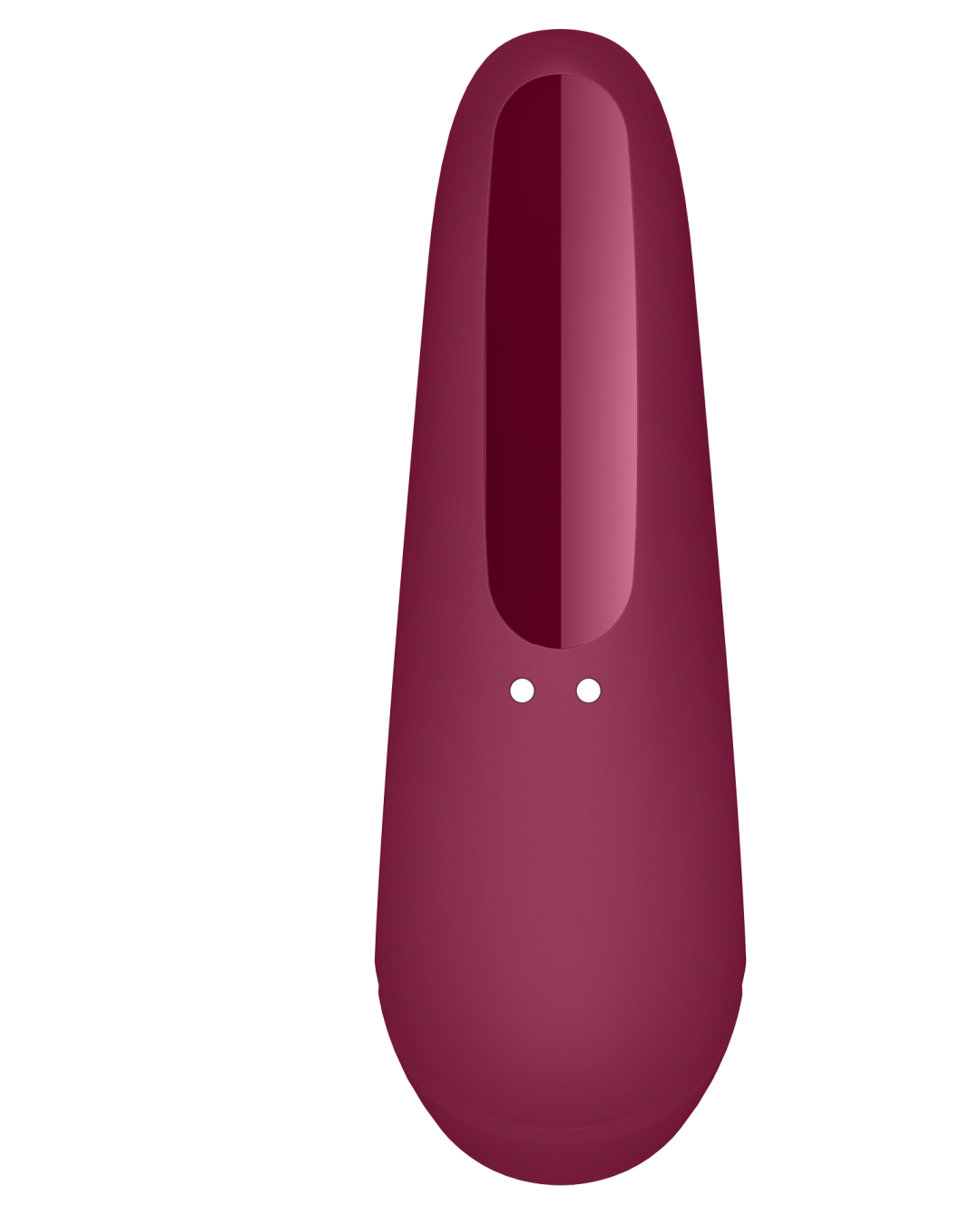 Satisfyer Curvy 1+ Pressure Wave + Vibration Stimulator - Dark Red showing the back of the unit and magnetic chargers