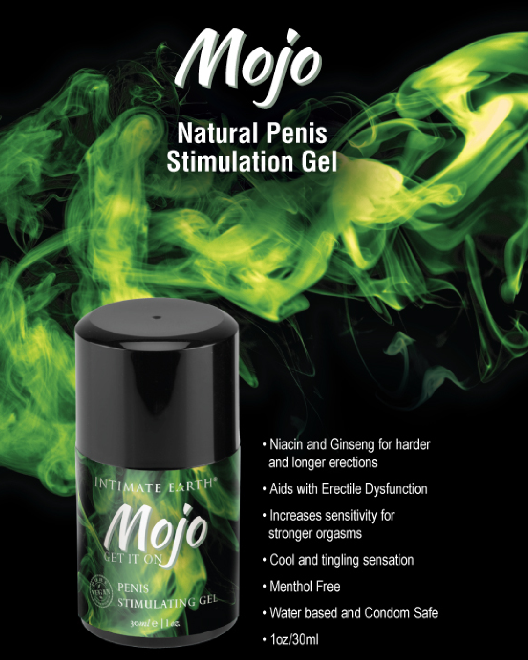 Mojo Penis Stimulating Gel by Intimate Earth 1 oz with benefits listed
