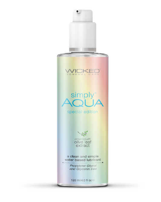 Wicked Simply Aqua Personal Lubricant 4oz - Pride Edition front of bottle 
