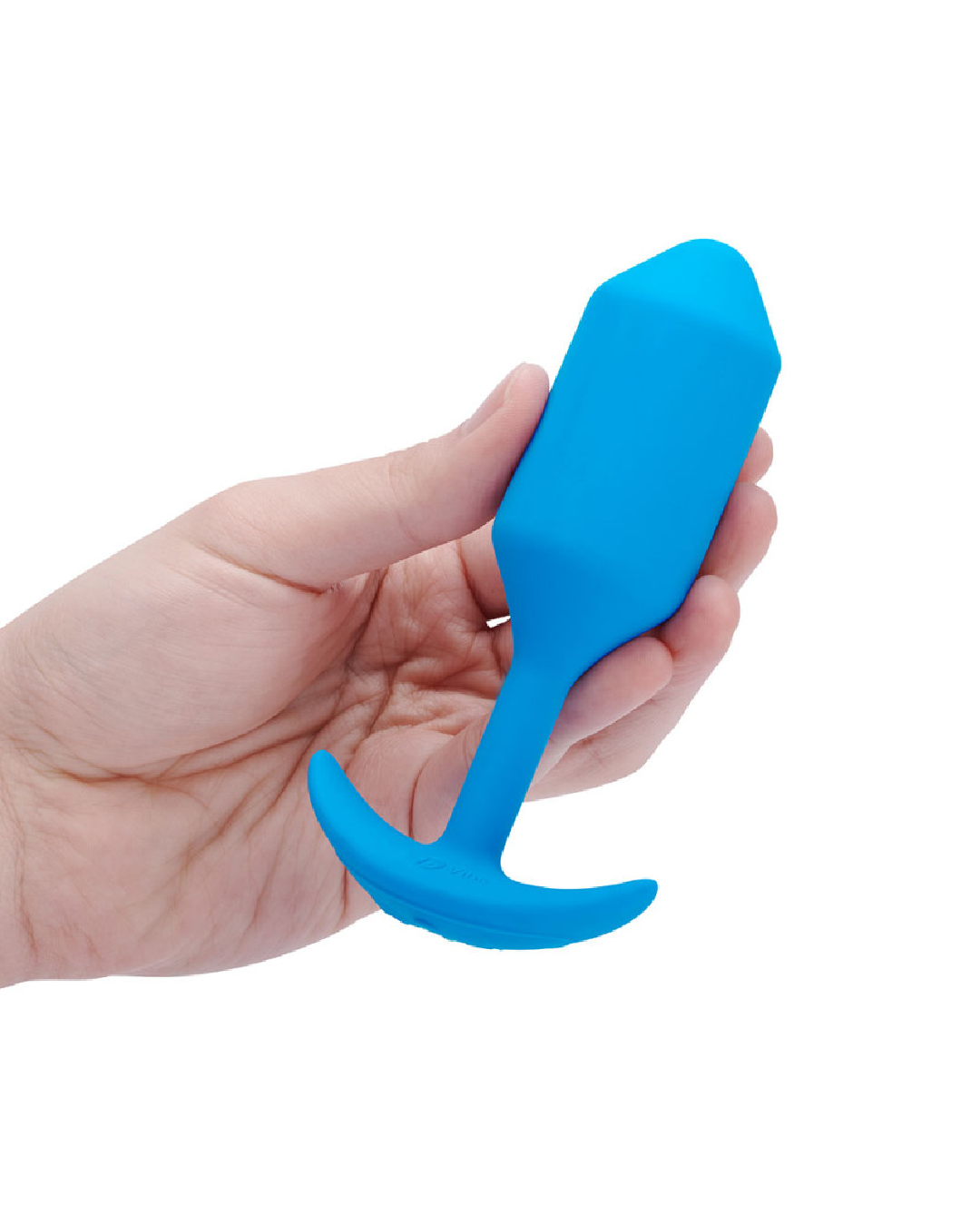 B-Vibe Vibrating Snug Plug 3 (Large) - Blue held in a hand