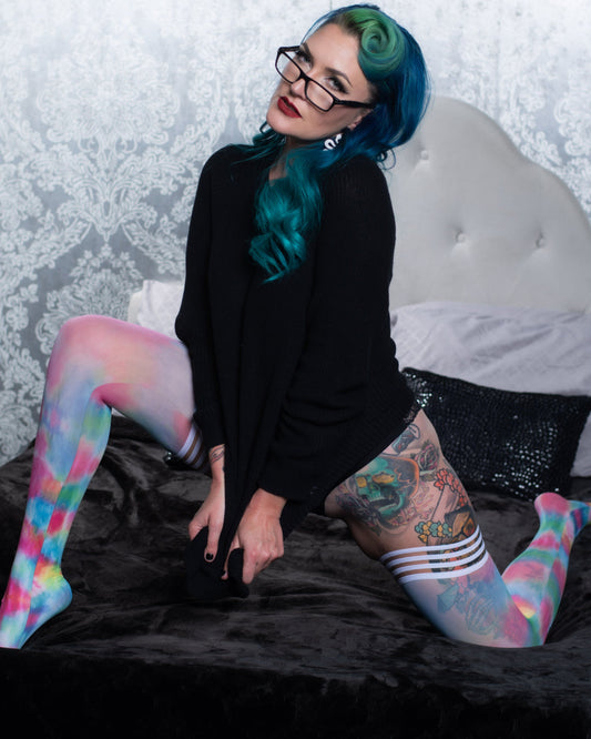 Kix'ies Gilly Rainbow Tie-dye Thigh Highs (sizes A-D)