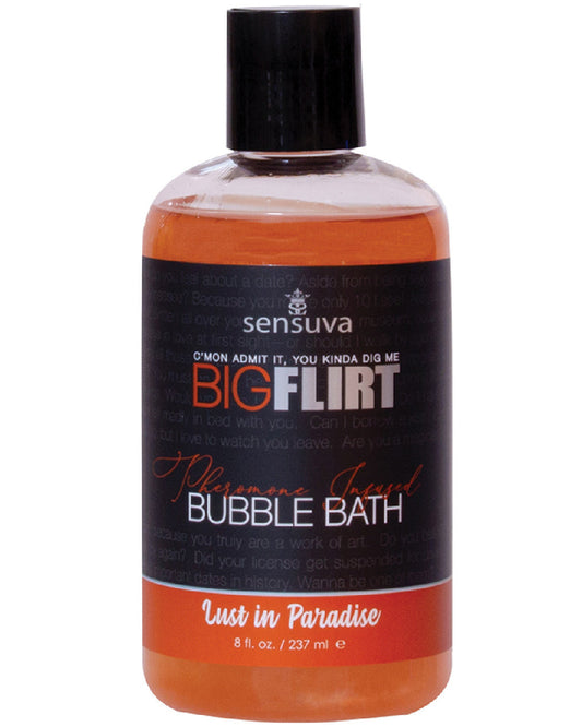 Big Flirt Pheromone Infused Bubble Bath 8 oz - Lust in Paradise orange liquid in bottle 