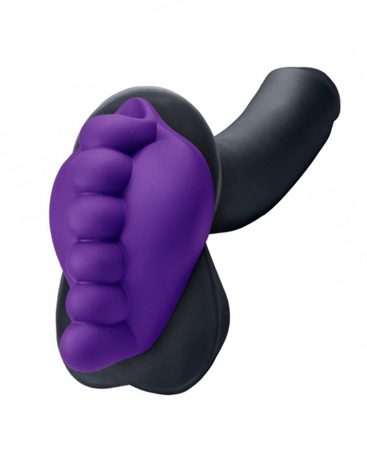 Honeybunch Textured Dildo Base with Vibrator Pocket for Harness Play - Purple on dildo - not included