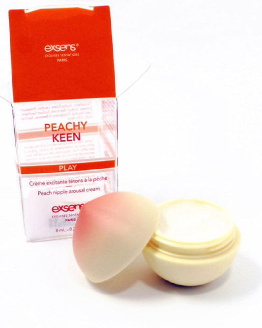 Exsens Crazy Love Flavored Nipple Arousal Cream - Peachy Keen - 8ml box next to open container 