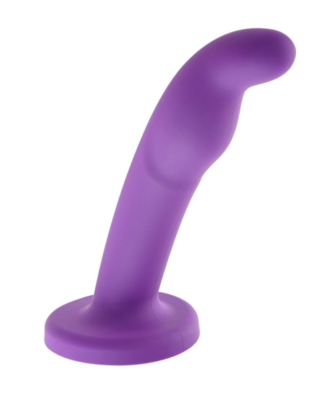 Sportsheets Astil 8" Silicone G-Spot & Prostate Dildo - Purple on a white background side view of curvature