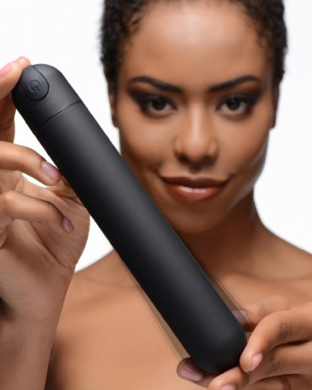Bang! XL 3 Speed Rechargeable Bullet Vibrator - Black held by a model