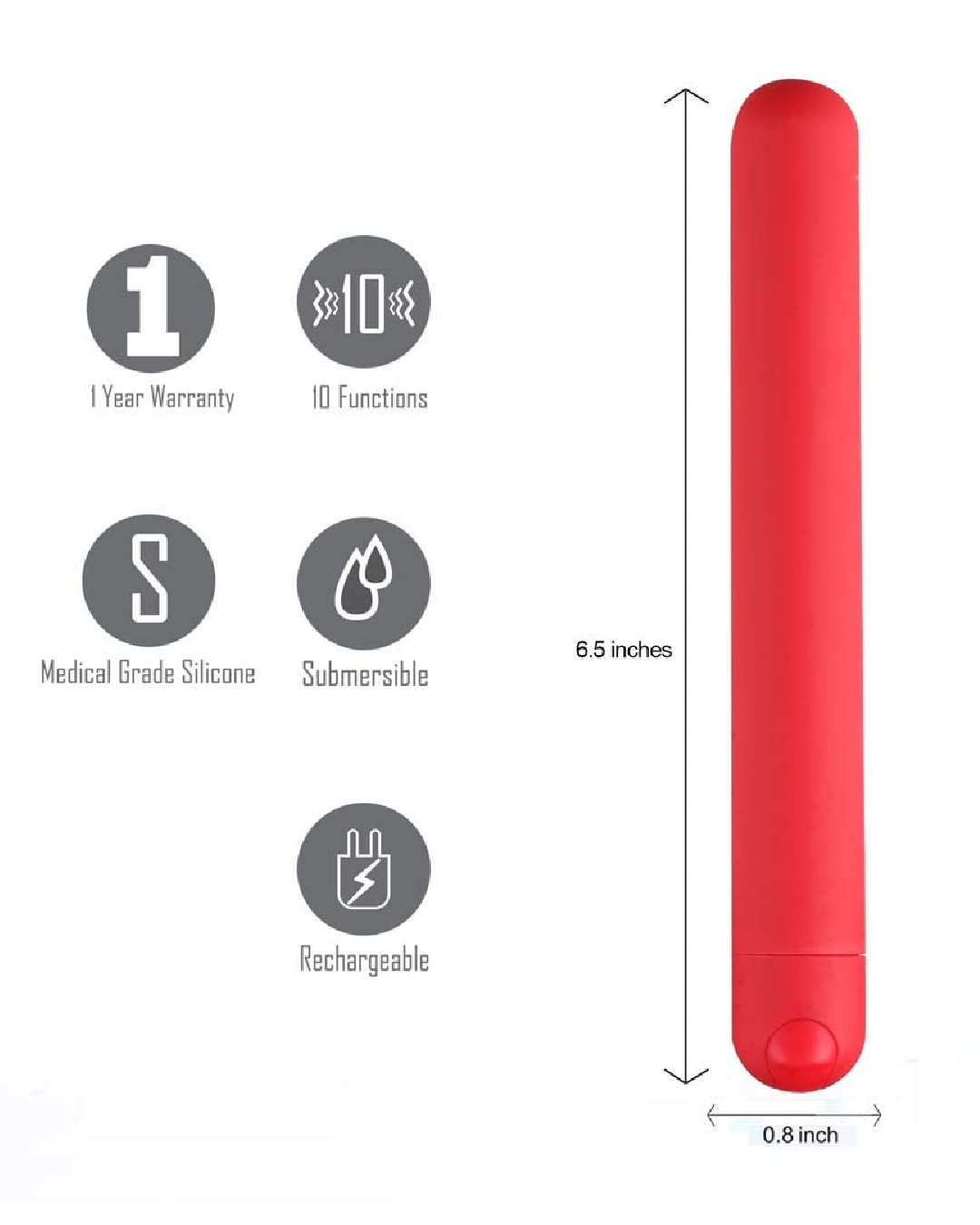 Abbie X-Long Super Charged Red Bullet Vibrator with measurements
