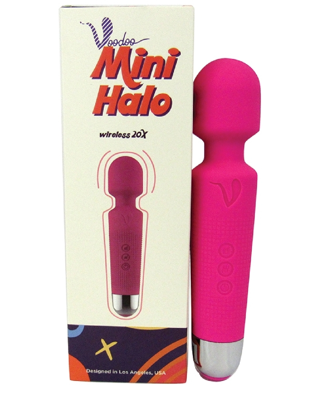 Mini Halo Extra Powerful Wand Vibrator - Pink with its box