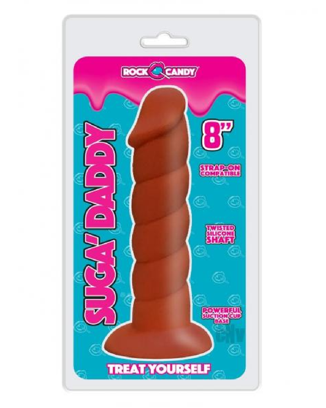 Suga Daddy 8 Inch Swirled Chocolate Silicone Dildo in package