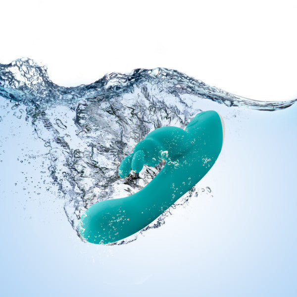 Hop Rave Rechargeable Silicone Rabbit Vibrator by Blush Novelties - Aquamarine Blue waterproof