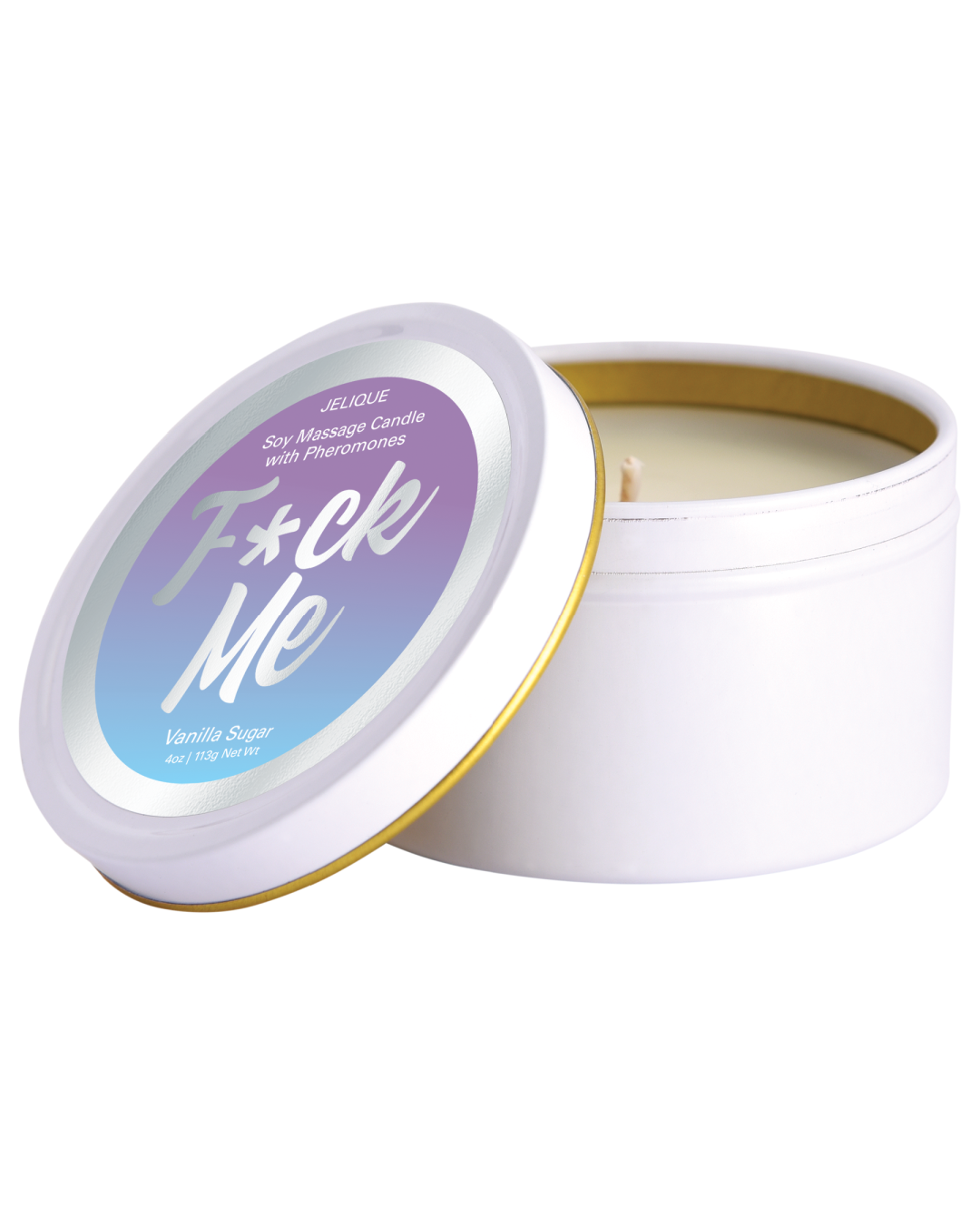 F*ck Me Pheromone Massage Candle - Vanilla Sugar Scent with lid off