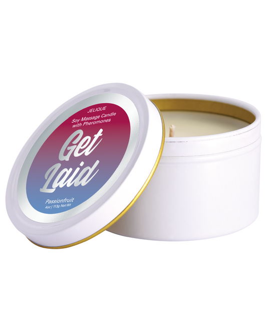 Get Laid Pheromone Massage Candle - Passion Fruit Scent with lid off