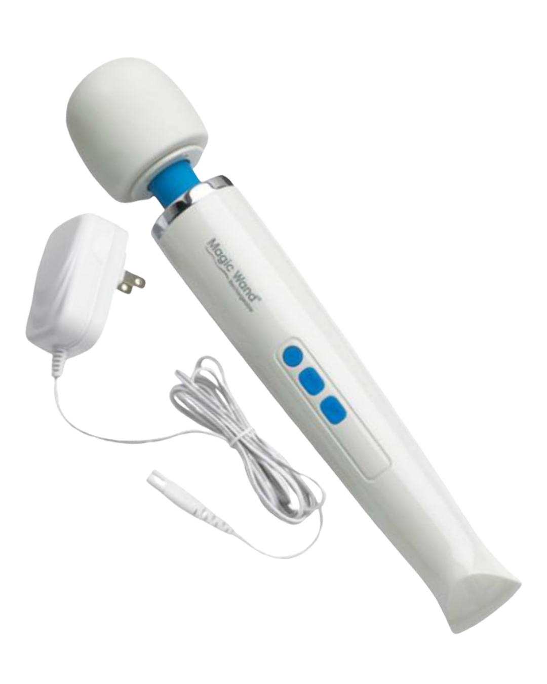 Magic Wand Unplugged Rechargeable Massager against a white background with a view of the wand and cord