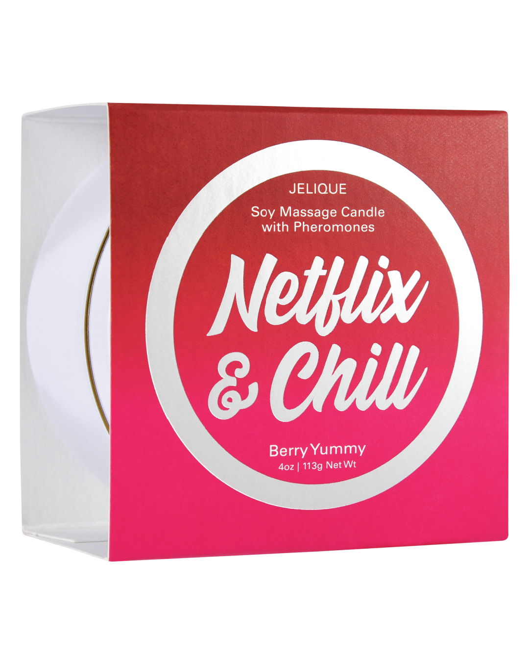 Netflix & Chill Pheromone Massage Candle - Berry Yummy Scent front of package